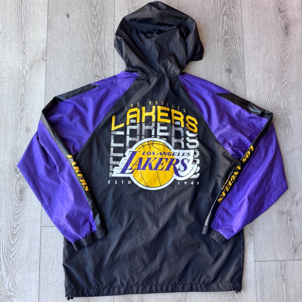 NBA Los Angeles Lakers Windbreaker Mens M Purple Black Quarter Zip Pullover Hood